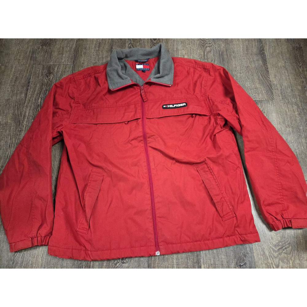 Tommy Hilfiger 1990s Vintage Red Full Zip Windbreaker Jacket Size Large